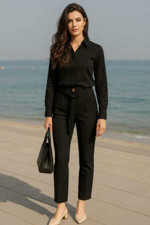  Dar Paça Siyah Tesettür Pantolon 1037S - 1