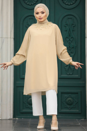 Neva Style - Dark Beige Modest Tops 24032KBEJ - 1