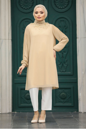 Neva Style - Dark Beige Modest Tops 24032KBEJ - 2