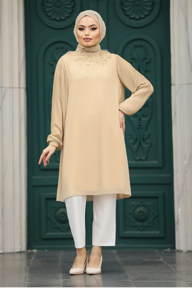 Neva Style - Dark Beige Modest Tops 24032KBEJ - 2