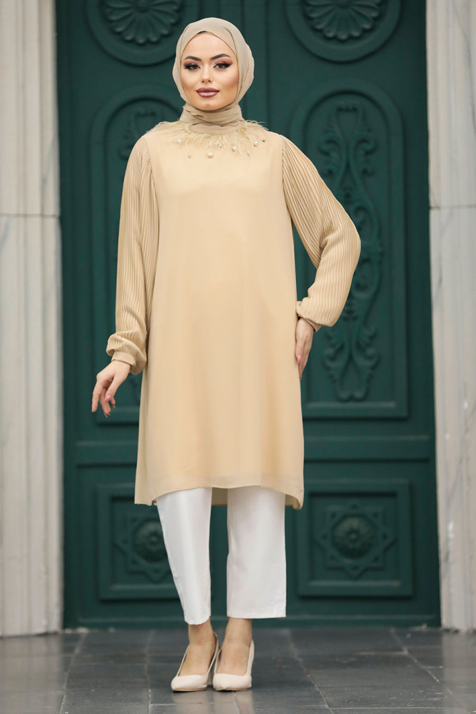 Neva Style - Dark Beige Modest Tops 24032KBEJ - 3