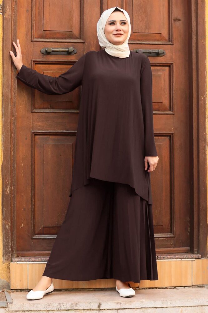 Dark Brown Hijab Dual Suit Dress 50054KKH - 1