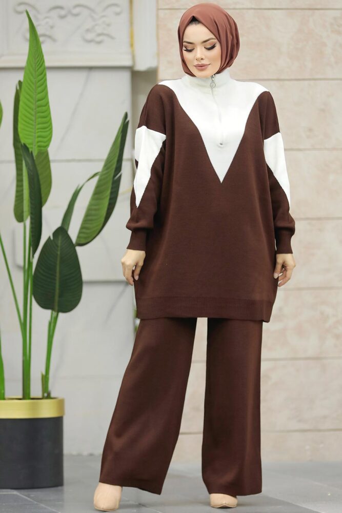 Dark Brown Hijab Knitwear Dual Suit 3433KKH - 1