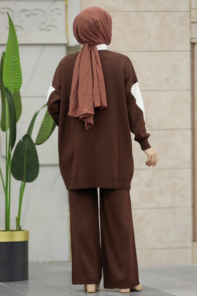 Dark Brown Hijab Knitwear Dual Suit 3433KKH - 4