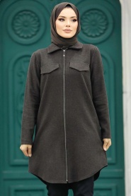 Neva Style - Dark Brown Islamic Clothing Tunic 5944KKH - Thumbnail