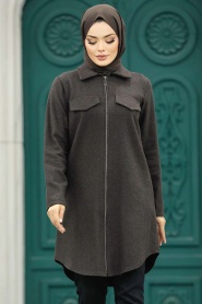 Neva Style - Dark Brown Islamic Clothing Tunic 5944KKH - Thumbnail