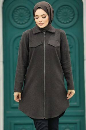 Neva Style - Dark Brown Islamic Clothing Tunic 5944KKH - Thumbnail