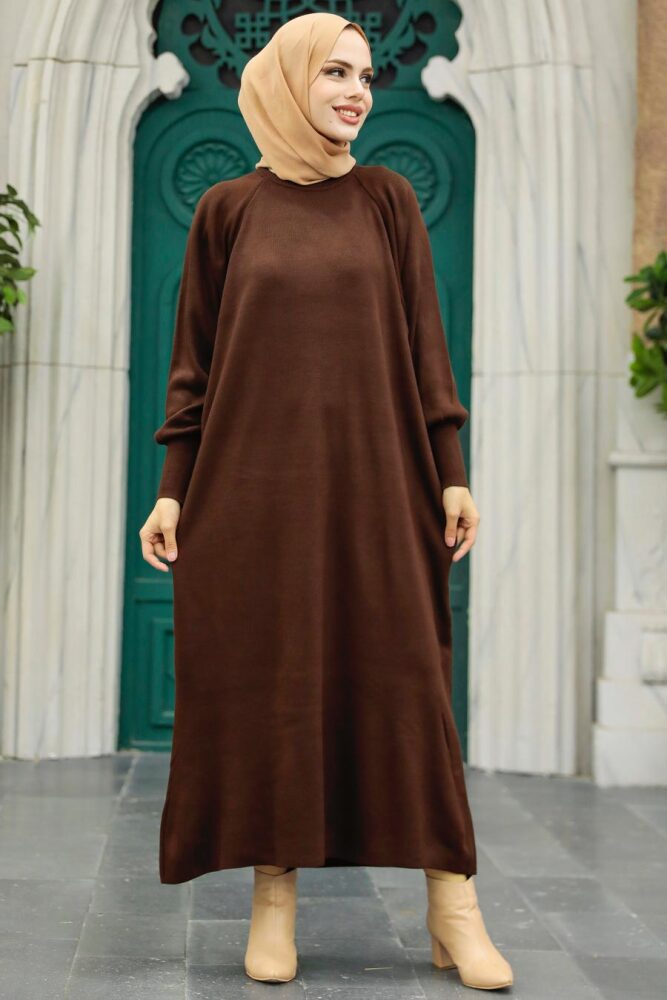 Dark Brown Knitwear Muslim Dress 3419KKH - 1