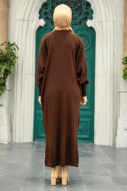 Neva Style - Dark Brown Knitwear Muslim Dress 3419KKH - Thumbnail