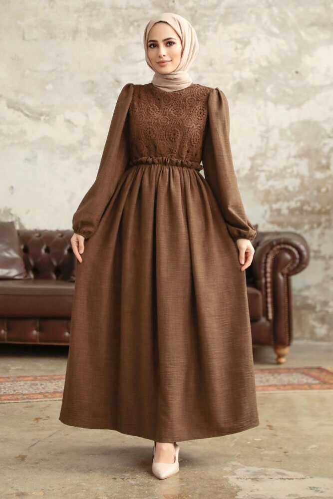 Dark Brown Long Dress for Muslim Ladies 5857KKH - 1