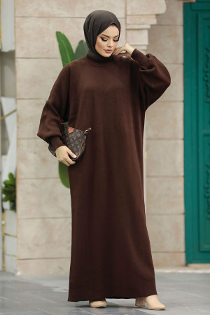 Dark Brown Long Knitwear Dress 34293KKH - 1
