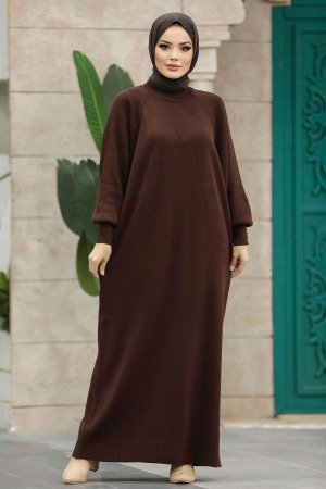 Dark Brown Long Knitwear Dress 34293KKH - 4