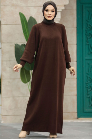 Dark Brown Long Knitwear Dress 34293KKH - 5