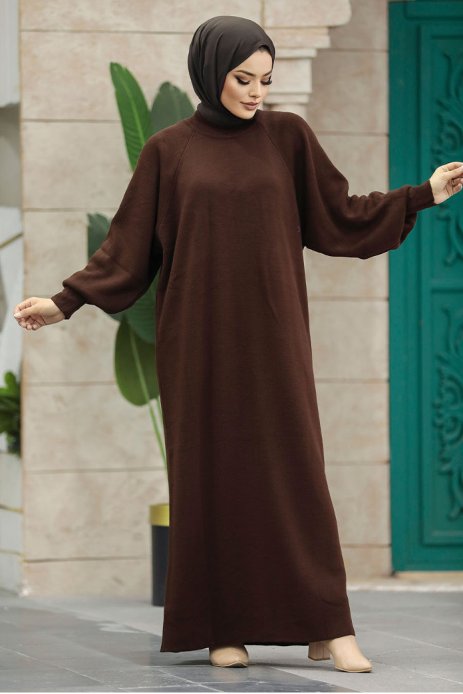 Dark Brown Long Knitwear Dress 34293KKH - 2
