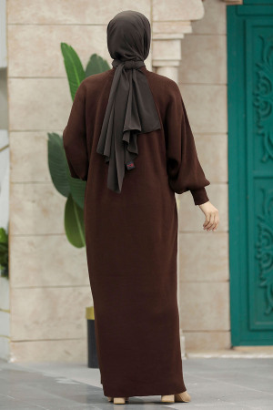 Dark Brown Long Knitwear Dress 34293KKH - 6