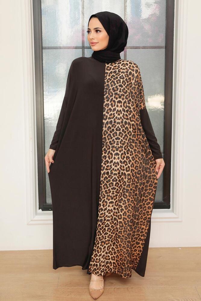 Neva Style - Dark Brown Turkish Muslim Dress 5453KKH - 1