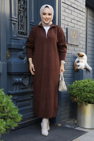 Dark Brown Women Knitwear Dress 34310KKH - 2