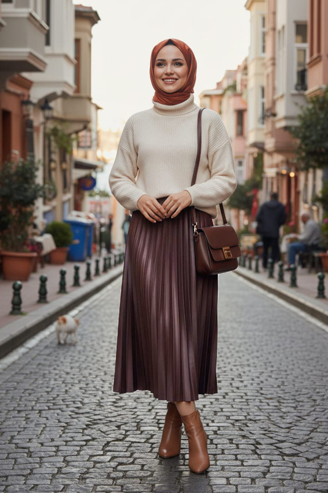 Dark Dusty Rose Hijab For Women Skirt 35151KGK - 3