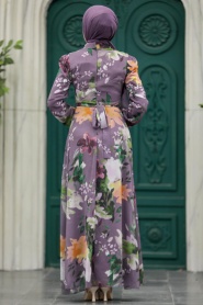 Neva Style - Dark Dusty Rose Hijab Turkish Dress 27942KGK - Thumbnail