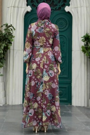 Neva Style - Dark Dusty Rose Long Sleeve Dress 279083KGK - Thumbnail