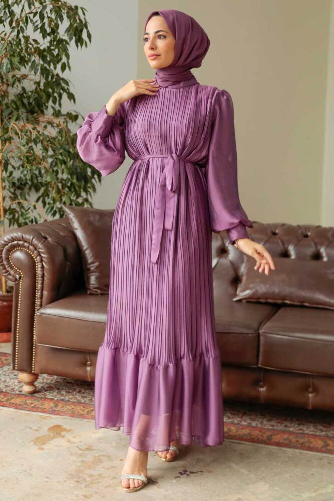 Neva Style - Dark Dusty Rose Muslim Dress 3747KGK - 3