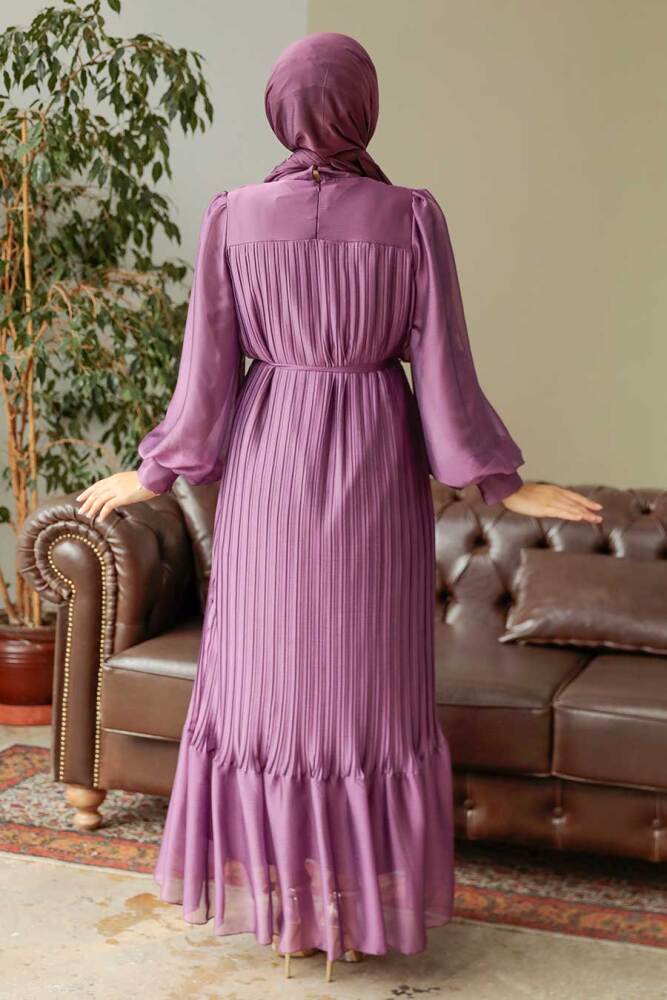 Neva Style - Dark Dusty Rose Muslim Dress 3747KGK - 4