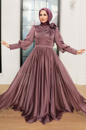 Neva Style - Dark Dusty Rose Turkish Hijab Evening Gown 21960KGK - 2