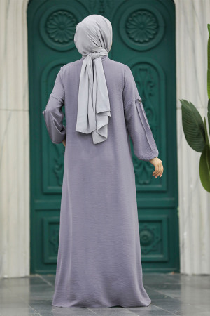 Dark Grey Muslim Turkish Abaya 11070KGR - 4