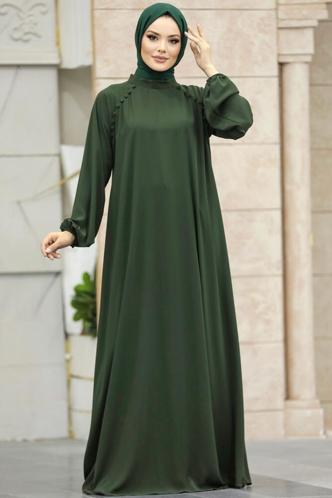 Neva Style - Dark Khaki Long Sleeve Dress 334KHK - 1