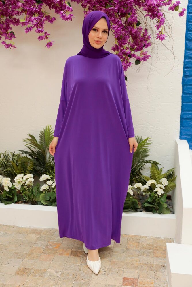 Neva Style - Dark Lavander Hijab Turkish Abaya 17801KLV - 1