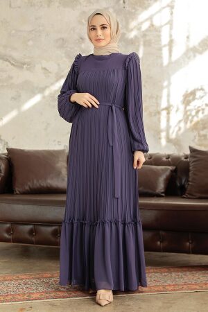 Dark Lila Long Dress for Muslim Ladies 3958KLILA - NEVA STYLE