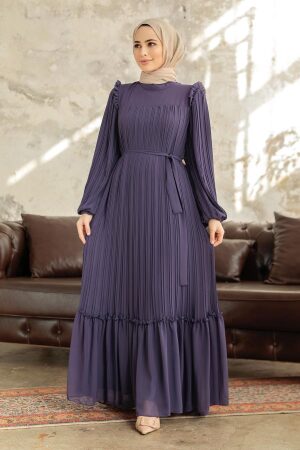 Dark Lila Long Dress for Muslim Ladies 3958KLILA - 2