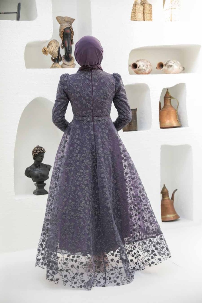 Neva Style - Dark Lila Turkish Hijab Wedding Dress 22510KLILA - 2