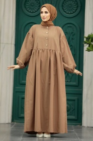Neva Style - Dark Mink Hijab Maxi Dress 57347KV - Thumbnail