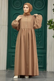 Neva Style - Dark Mink Hijab Maxi Dress 57347KV - Thumbnail