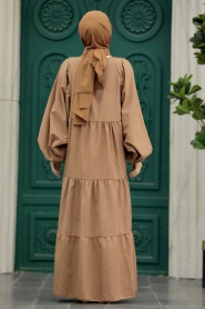 Neva Style - Dark Mink Hijab Maxi Dress 57349KV - Thumbnail