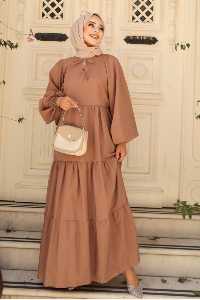 Dark Mink Hijab Maxi Dress 57349KV - 3