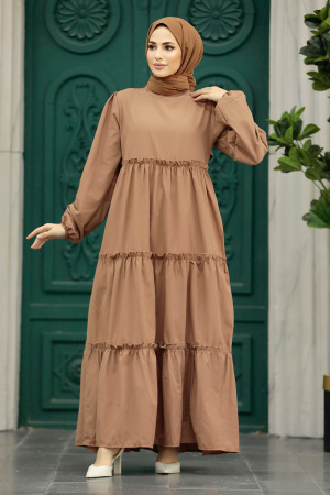 Dark Mink Hijab Turkish Dress 57342KV - 1