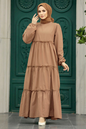 Dark Mink Hijab Turkish Dress 57342KV - 3