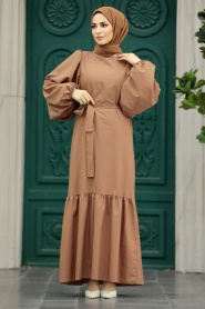 Neva Style - Dark Mink Modest Dress 57350KV - Thumbnail