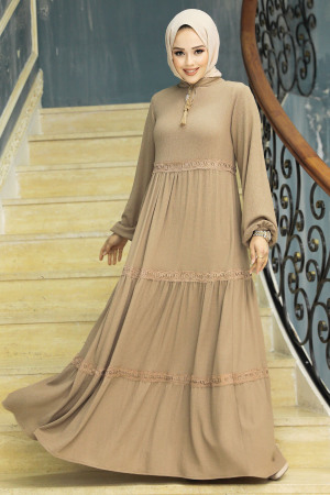 Dark Mink Modest Dress 5842KV - 1