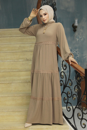 Dark Mink Modest Dress 5842KV - 3