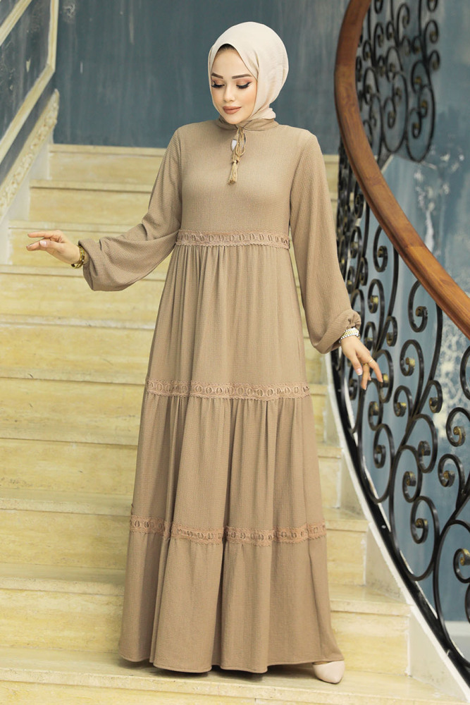 Dark Mink Modest Dress 5842KV - 2