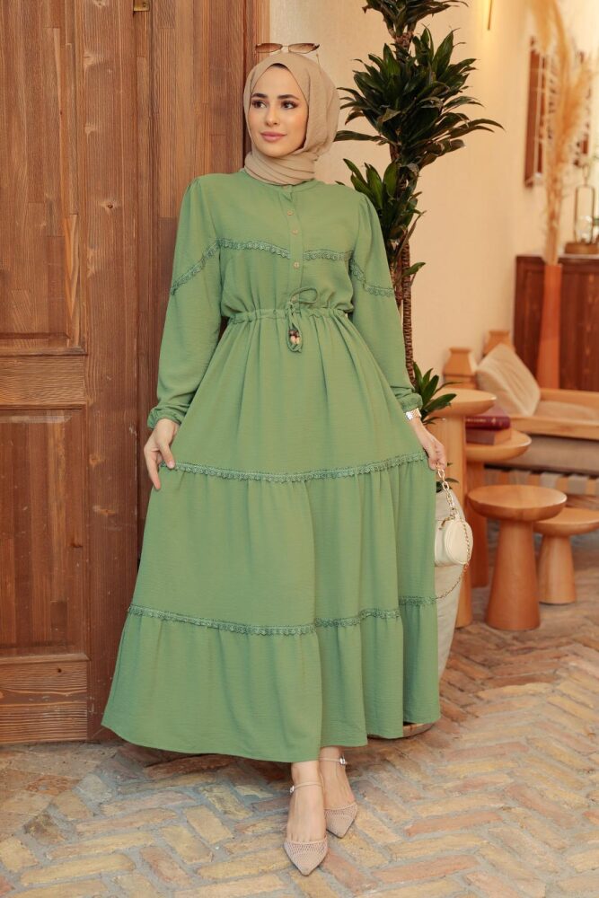 Dark Mint Muslim Long Dress Style 63250KMINT - 1