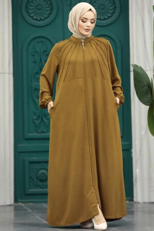 Dark Mustard Women Turkish Abaya 11065KHR - 1