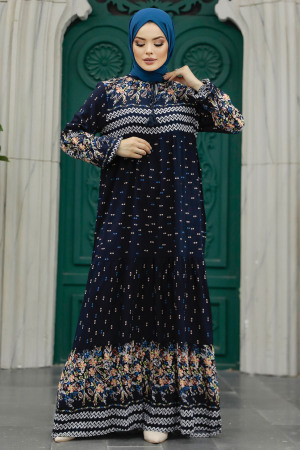 Dark Navy Blue Long Dress for Muslim Ladies 50095KL - 1