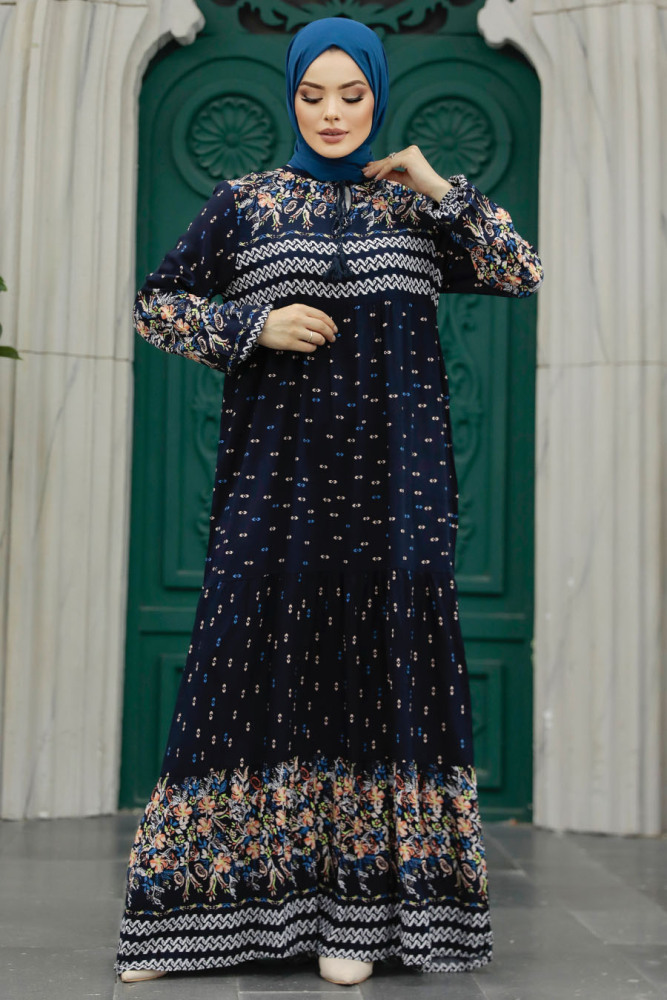 Dark Navy Blue Long Dress for Muslim Ladies 50095KL - 1