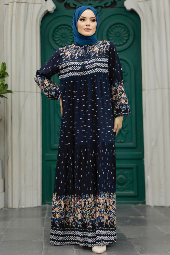 Dark Navy Blue Long Dress for Muslim Ladies 50095KL - 2