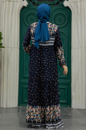 Dark Navy Blue Long Dress for Muslim Ladies 50095KL - 3