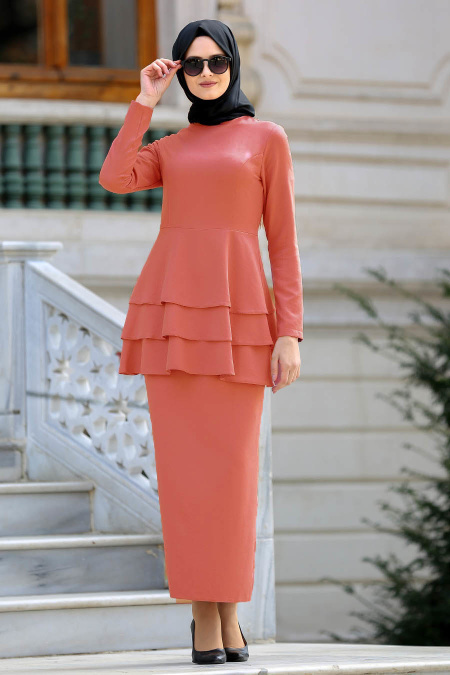 Neva Style - Dark Powder Pink Hijab Evening Dress 42050KSMN